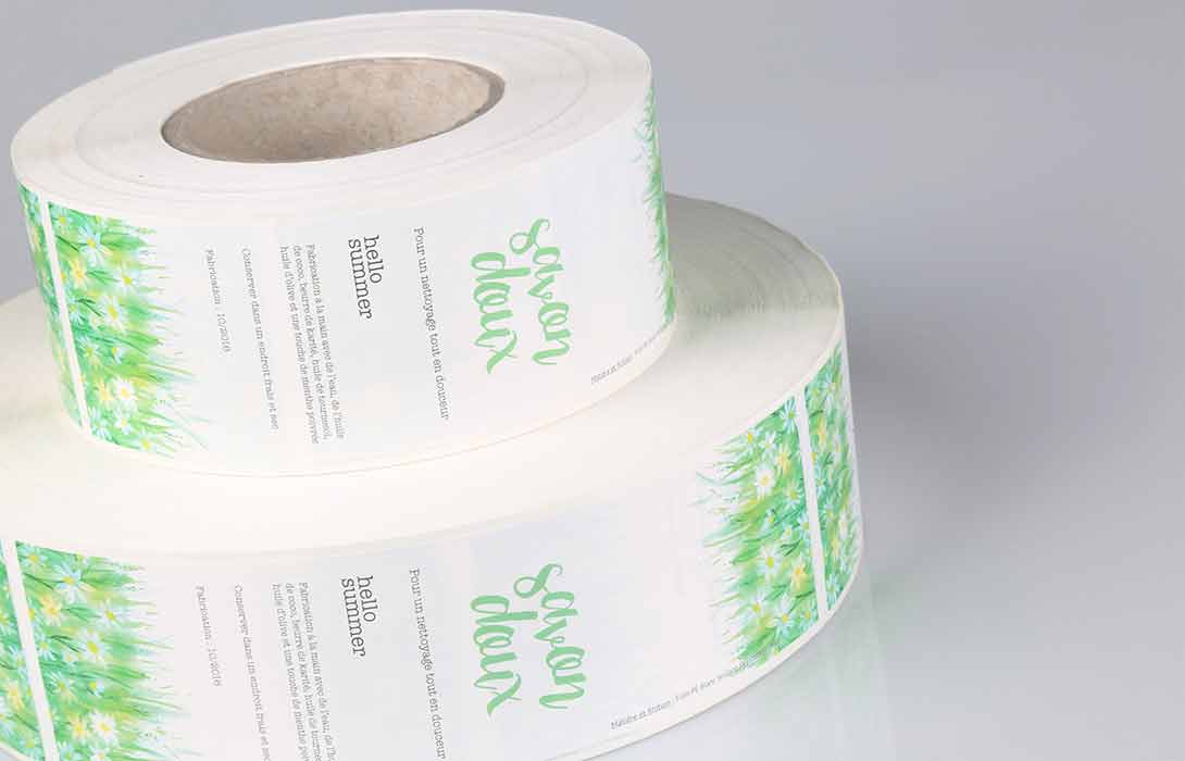 custom product labels printed on rolls of different sizes